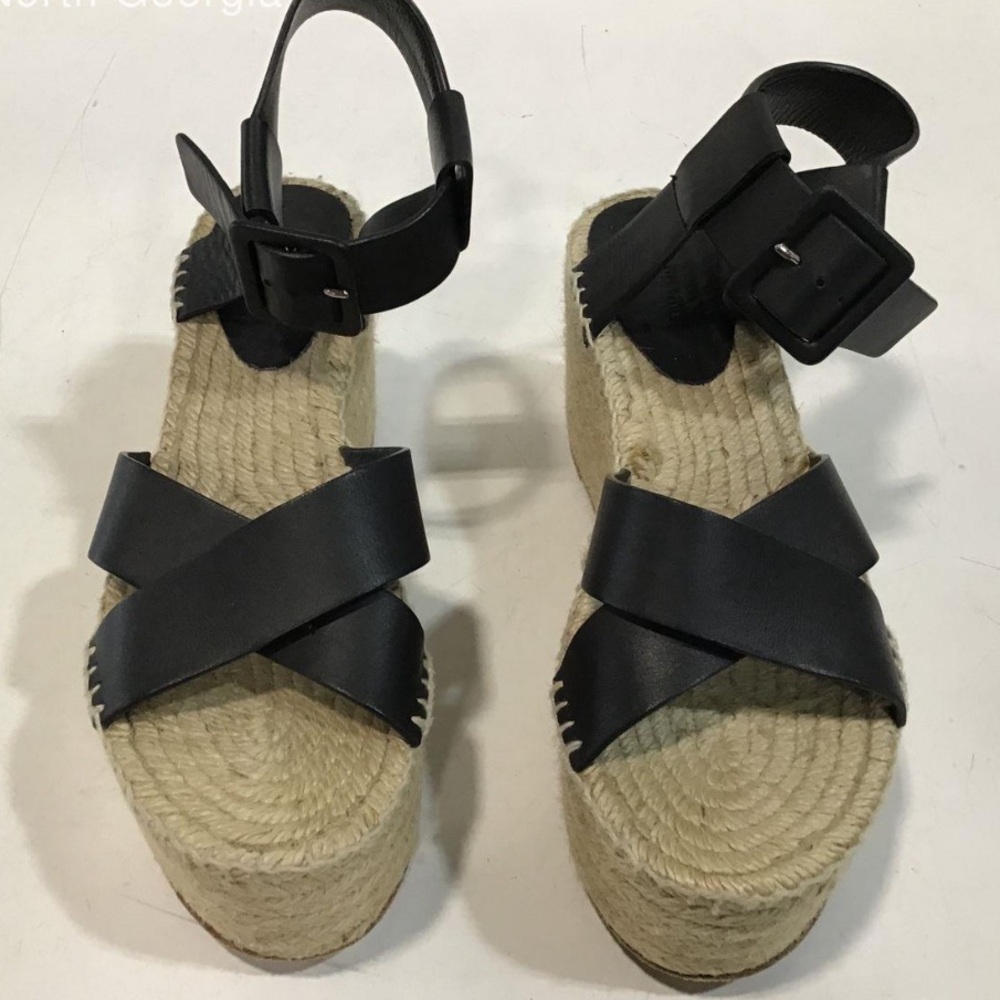 Women’s Chloe Isla Black Leather Platform Espadrille Sandals Size 38